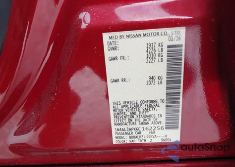 2016 Nissan Altima 2.5 Sr z USA, uszkodzony, nr VIN 1N4AL3APXGC162256